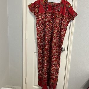 Nightgown sleepwear red black printed cotton long gown. Short sleeve.New